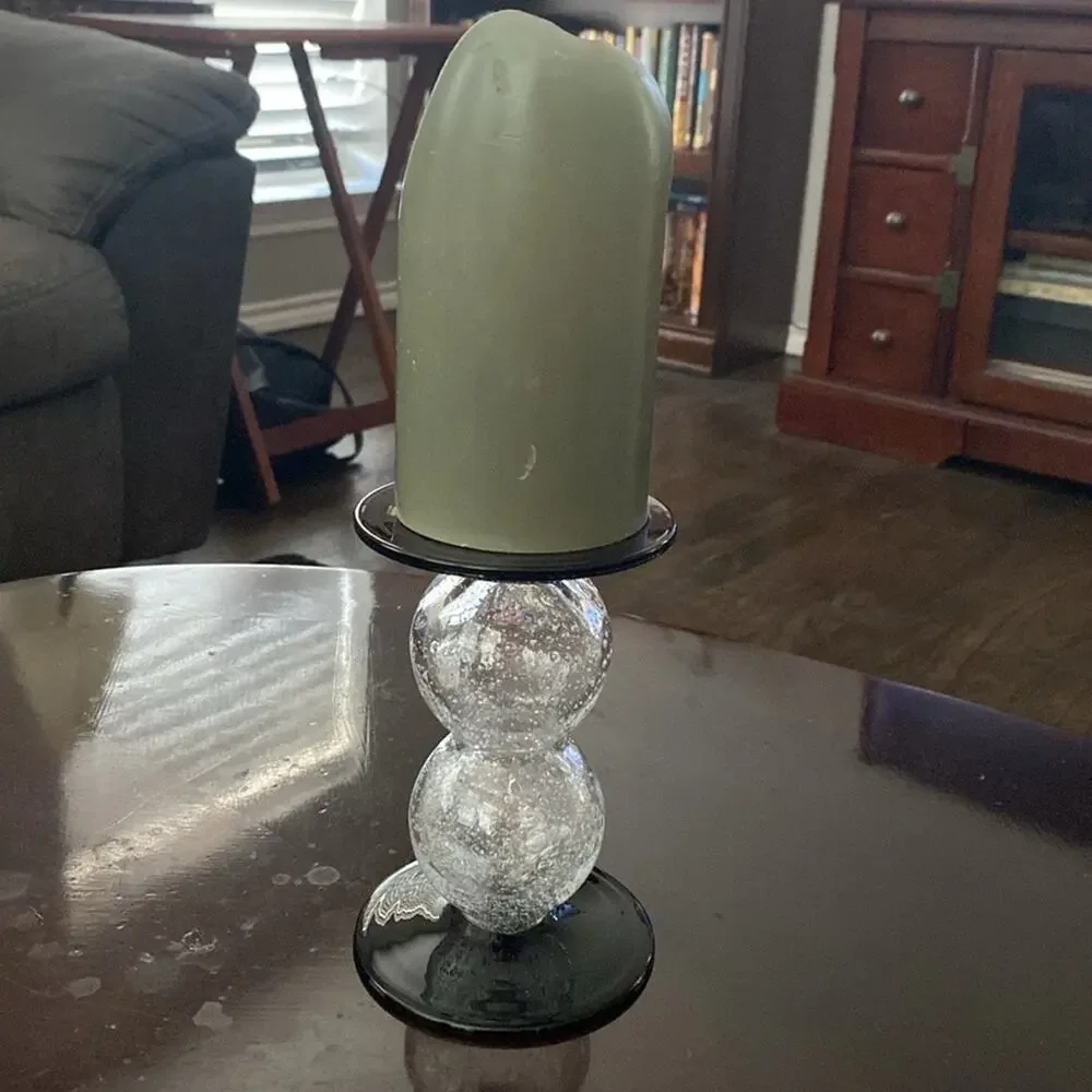 Vintage pier 1‎ clear bubble and purple glass pillar candle holder